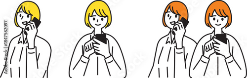 スマホで電話とSNSやメール等の操作をする若い女性