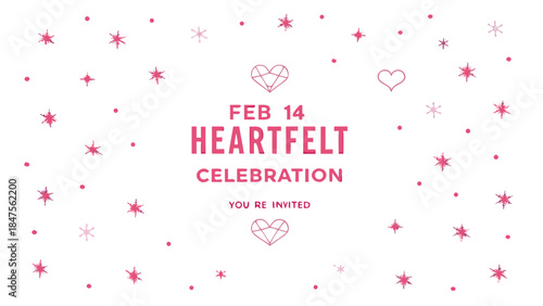 A minimal white greeting design featuring pink hearts and stars for a heartfelt celebration on february 14th