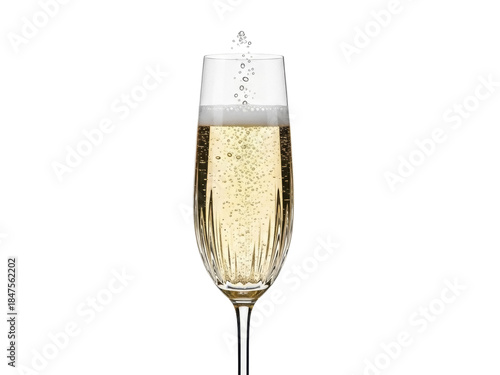 Isolated flute of champagne, fizzy bubbles in an elegant glass ready for a celebration