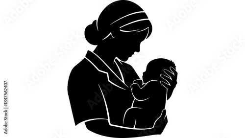 Mother holding baby with transparent background