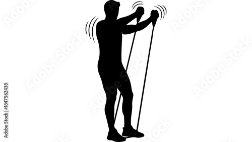 Man exercising with resistance band with transparent background