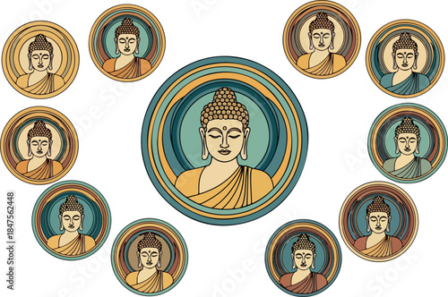 Meditative Buddha Circle Harmonious Spiritual Enlightenment Illustration