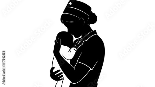 Nurse holding baby with transparent background