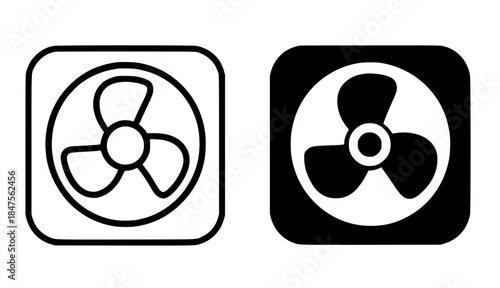 Icon, cooling fan illustration, black and white, outline and silhouette