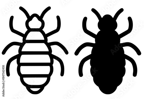 Icon, lice illustration, black and white, outline and silhouette