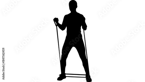 Man exercising with resistance band with transparent background