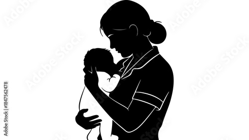 Mother holding baby with transparent background