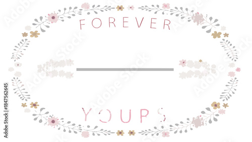 A simple pastel wreath with pink blossoms and gray leaves on white background for design