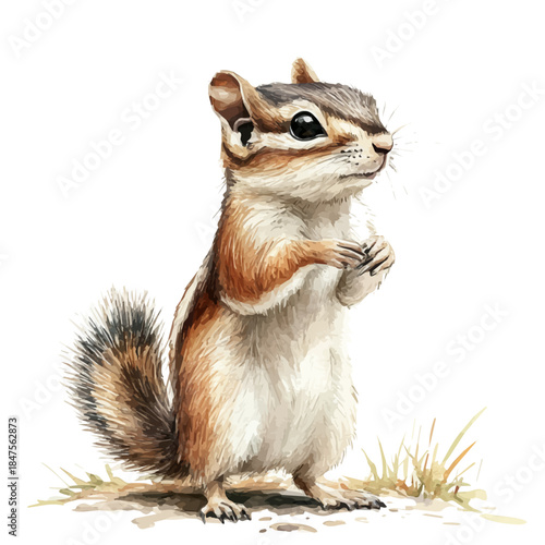 Cuadro en lienzo Watercolor vector illustration of Chipmunk, isolated on a white background