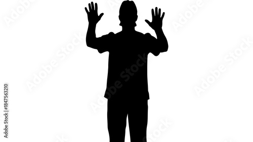 Man with raised hands with transparent background