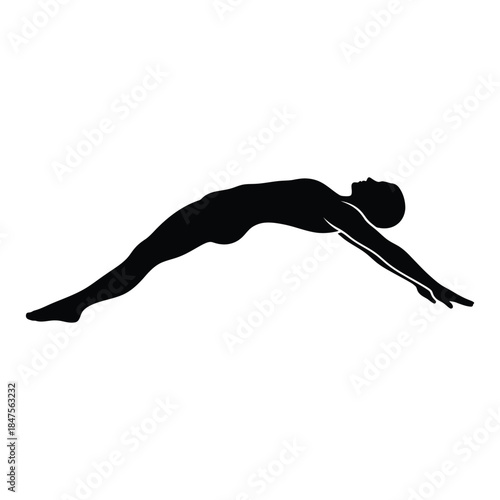 Diver mid-air silhouette of a person plunging