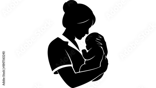 Mother holding baby silhouette with transparent background