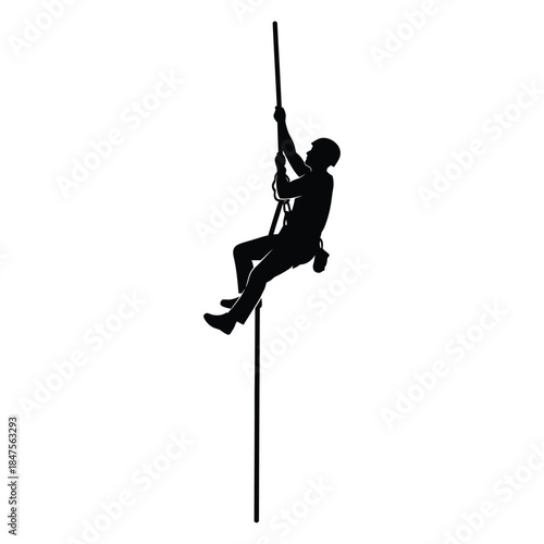 Climber rappelling with rope silhouette