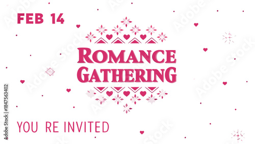 Valentine's day celebration invitation with pink hearts and stars on white background for romance gathering