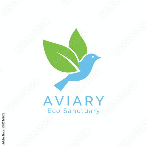 Clean eco-friendly logo showing a bird and green leaves, representing Aviary Eco Sanctuary, nature conservation, sustainability, harmony, and environmental care.