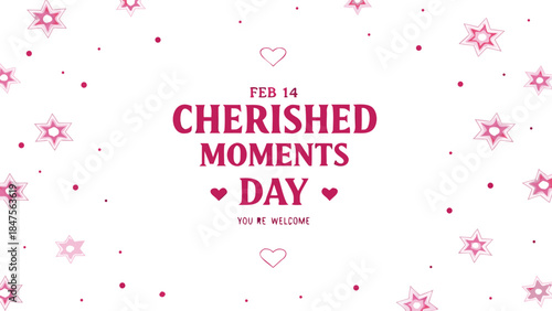 A charming white minimalist card with uneven hand drawn pink stars and hearts for cherished moments day