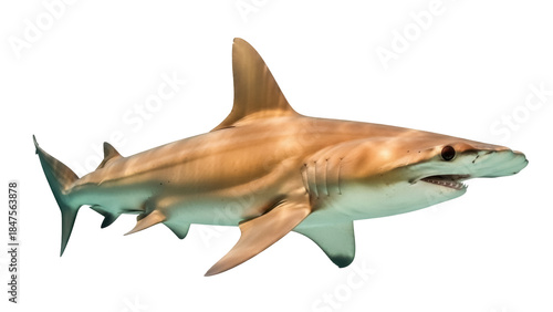 Foto Isolated Dusky shark swimming underwater, an apex predator inhabiting global oce