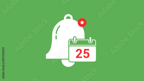 A white bell icon with a red notification dot next to a calendar icon showing the number 25, all on a green background.