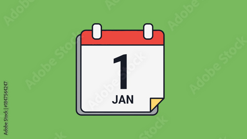A simple flat design calendar icon showing January 1st on a green background, representing new beginnings.