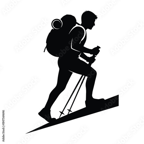 Hiker silhouette climbing with backpack