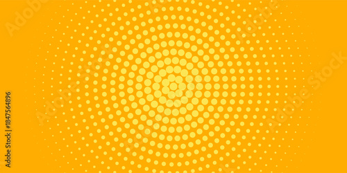 Elegant Yellow halftone pattern. Retro comic gradient background. Bright orange pixelated dotted texture overlay. Cartoon pop art faded gradient pattern.