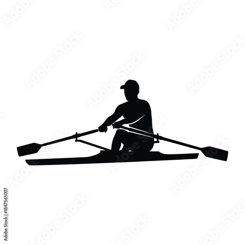 Rower sculling boat shell silhouette on white