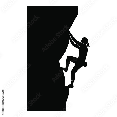 Climbing woman ascending a rock face showing strength and endurance