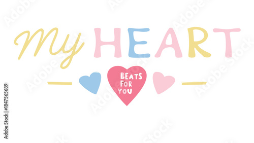 Vibrant rainbow lettering with colorful hearts expressing love and affection in cursive font on white