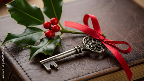 Festive Skeleton Key on Old Book