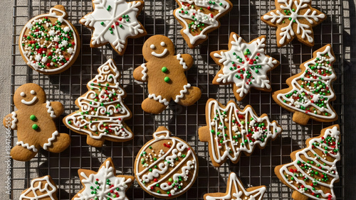 Festive Gingerbread Cookies on Cooling Rack