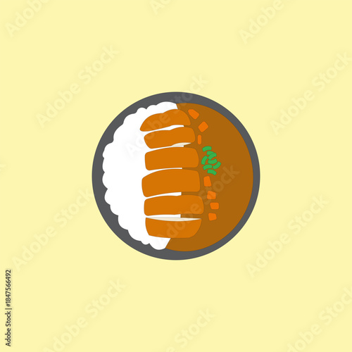 Japanese curry rice with crispy chicken katsu vector illustration