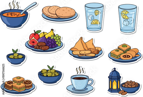 Delicious Ramadan Foods and Iftar Feast Illustration