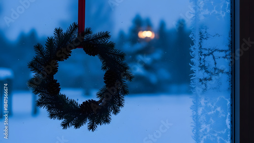 Winter Window Wreath and Frost