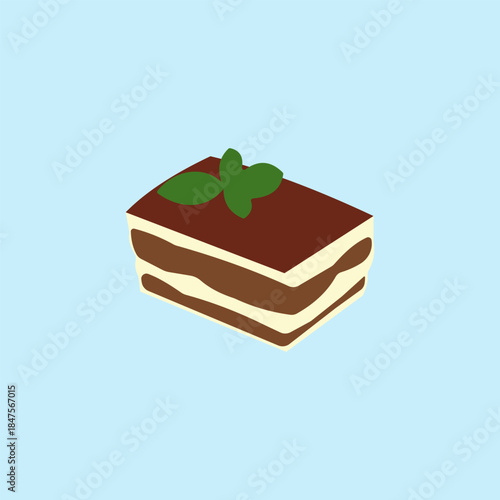 Sweet Italian dessert Tiramisu cake vector illustration on blue background