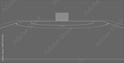 Close Up Handball Goal Area Technical Drawing with Dotted Penalty Line