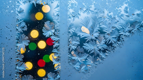 Frosty Window with Festive Lights