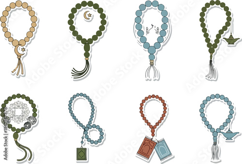 Islamic Prayer Beads Collection Tasbih and Misbaha Illustrations