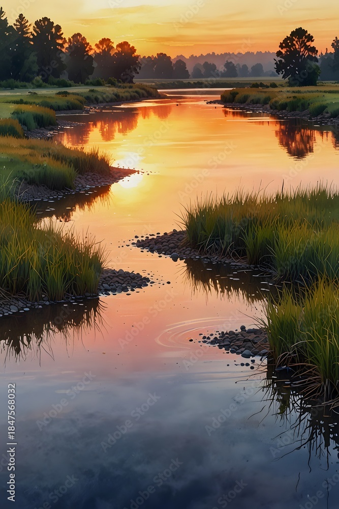 Obraz premium Sunset reflections in a river's meander