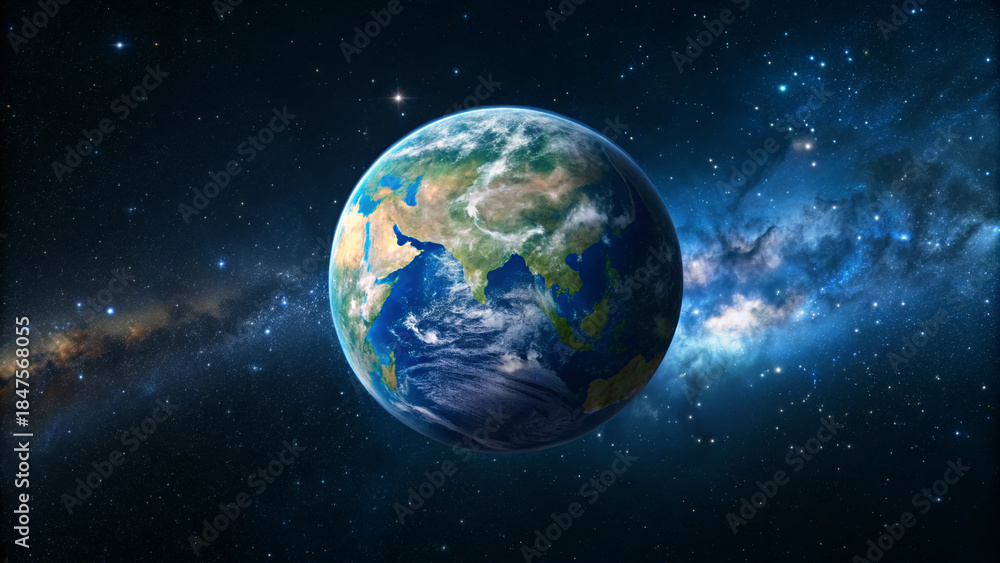 Fototapeta premium View of Earth from space with stars and galaxy in the background during night time
