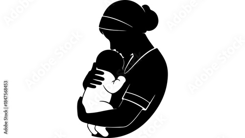 Mother holding baby with transparent background
