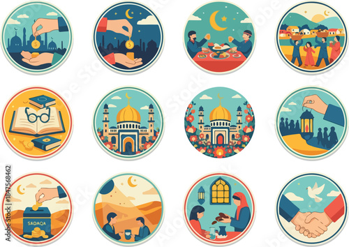 Islamic Culture Mosque, Charity, and Celebration Icon Set