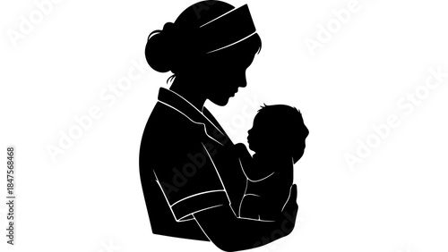 Nurse holding baby with transparent background