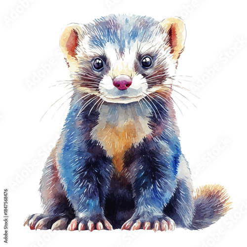 High-resolution watercolor painting vector of Ferret, isolated on a white background.