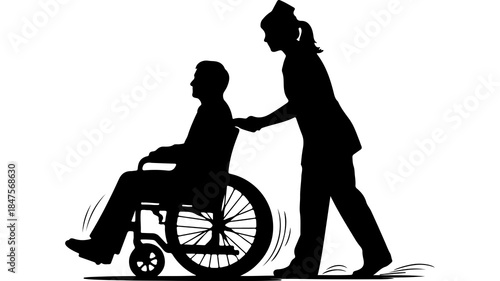 Nurse assisting patient in wheelchair with transparent background