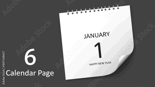 Calendar page with january 1 date for happy new year celebration agenda reminder schedule time management event planning organizer concept vector illustration