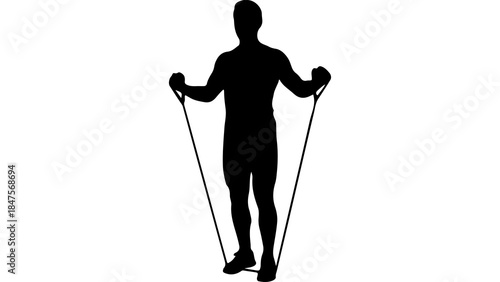 Man exercising with resistance band with transparent background