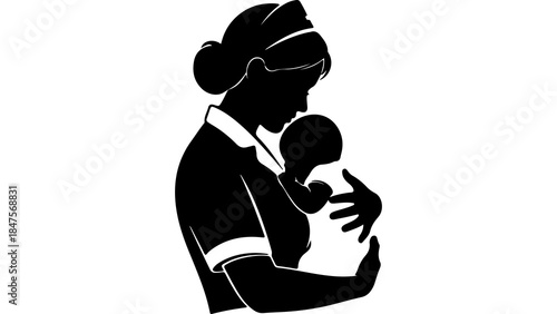 Nurse holding baby with transparent background