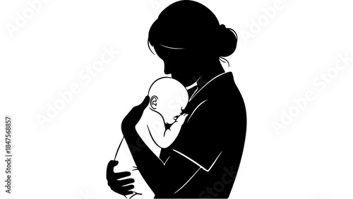 Mother holding baby with transparent background