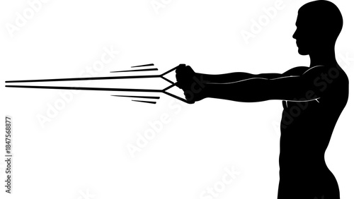 Man exercising with resistance band with transparent background