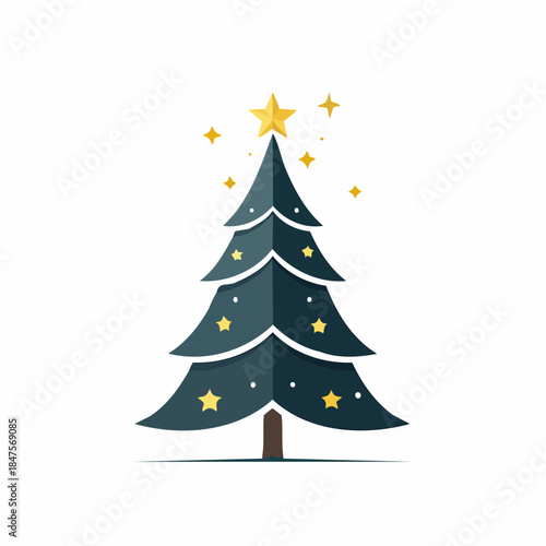 Festive Christmas Tree with Golden Stars and Festive Sparkle, Symbolizing Holiday Joy and Winter Cheer